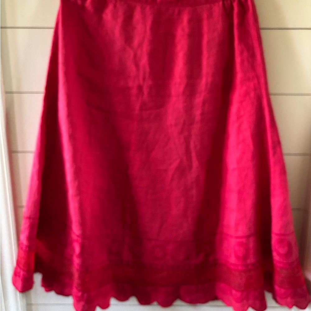 100% Linen Elegant Red Skirt size L